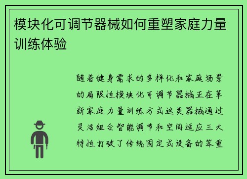 模块化可调节器械如何重塑家庭力量训练体验